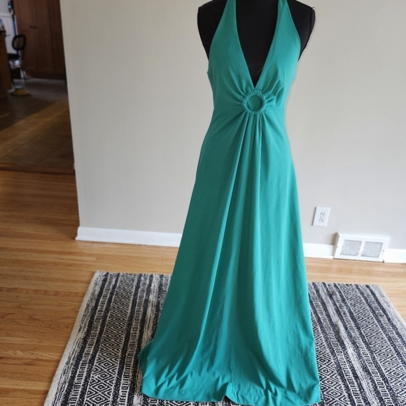 VINTAGE Elegant Teal Halter Dress - Picture 1 of 5